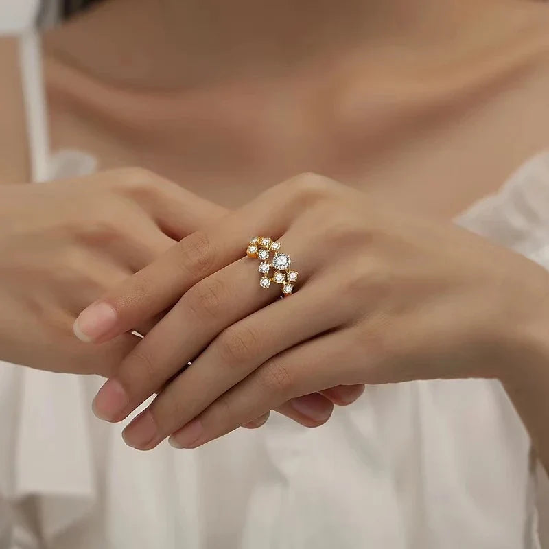 Crystal Irregular Gold Ring