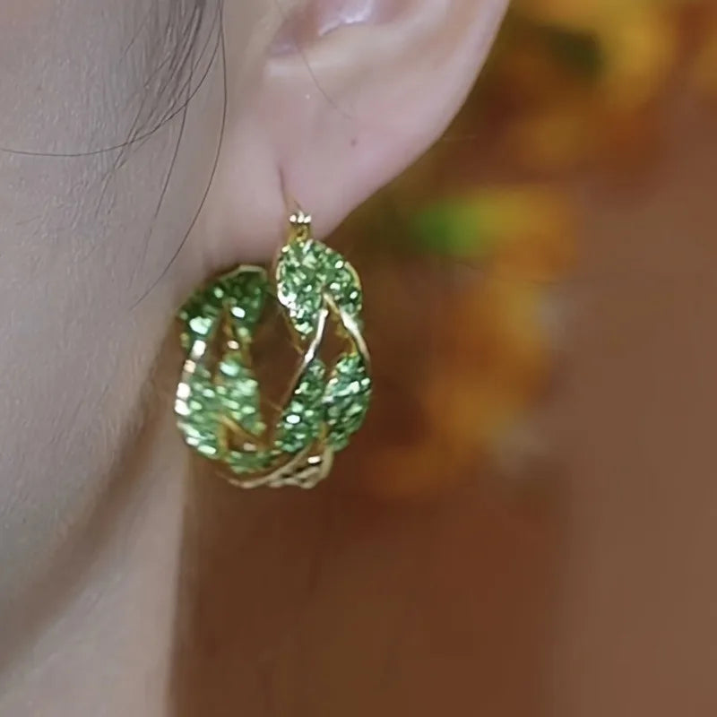 Elegant Twisted Green Zirconia Hoop Earrings