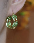 Elegant Twisted Green Zirconia Hoop Earrings