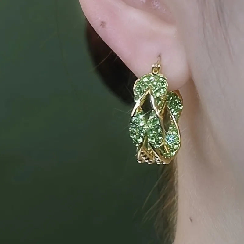 Elegant Twisted Green Zirconia Hoop Earrings