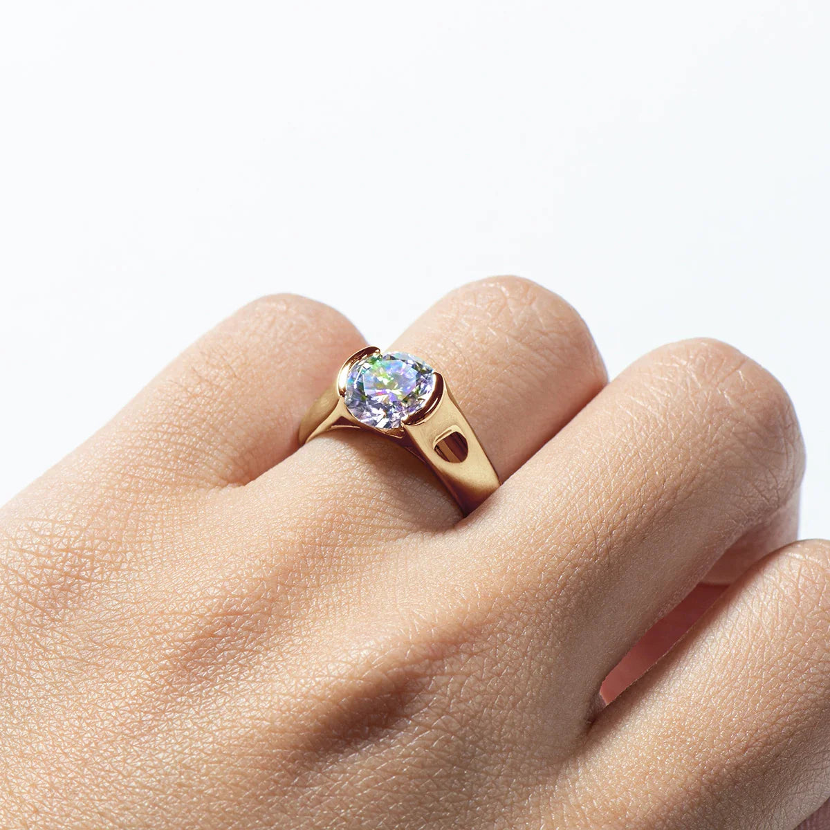 Round Solitaire Gold Zirconia Ring