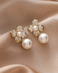 Crystal Flower Pearl Earrings