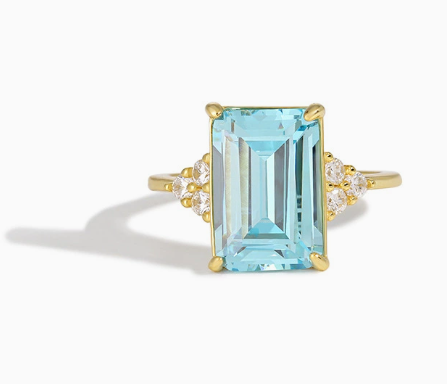 Vintage Blue Square Zirconia Golden Plated Ring