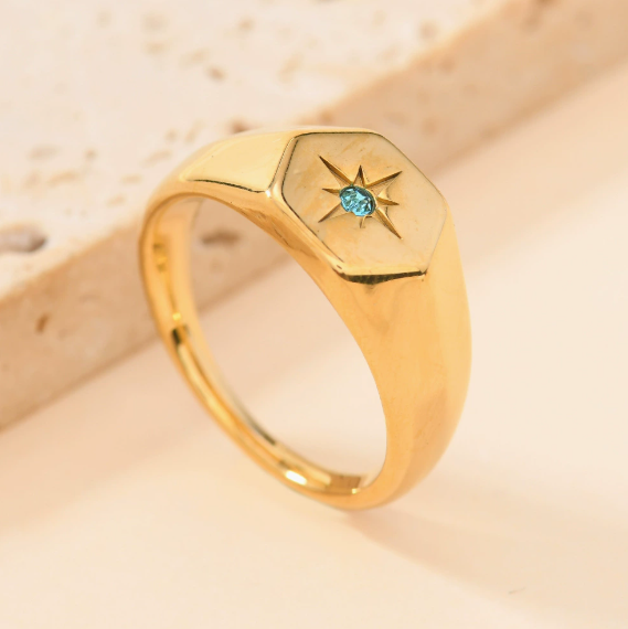 Vintage Blue Star Golden Seal Ring