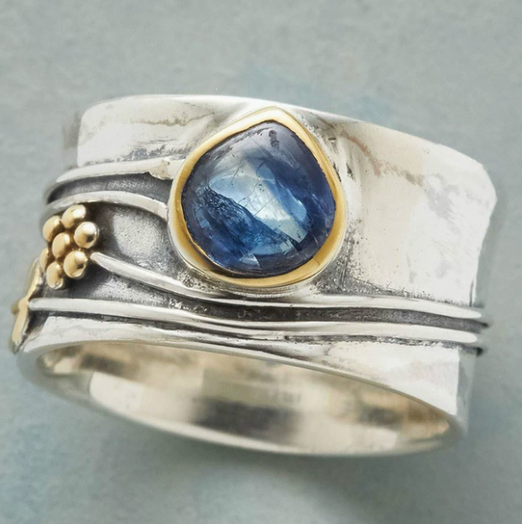Silver Inlaid Blue Stone Ring
