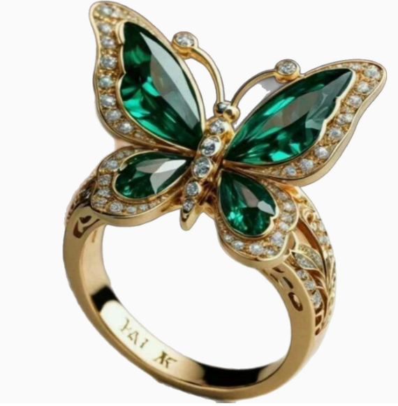Exotic Green Crystal Butterfly Ring