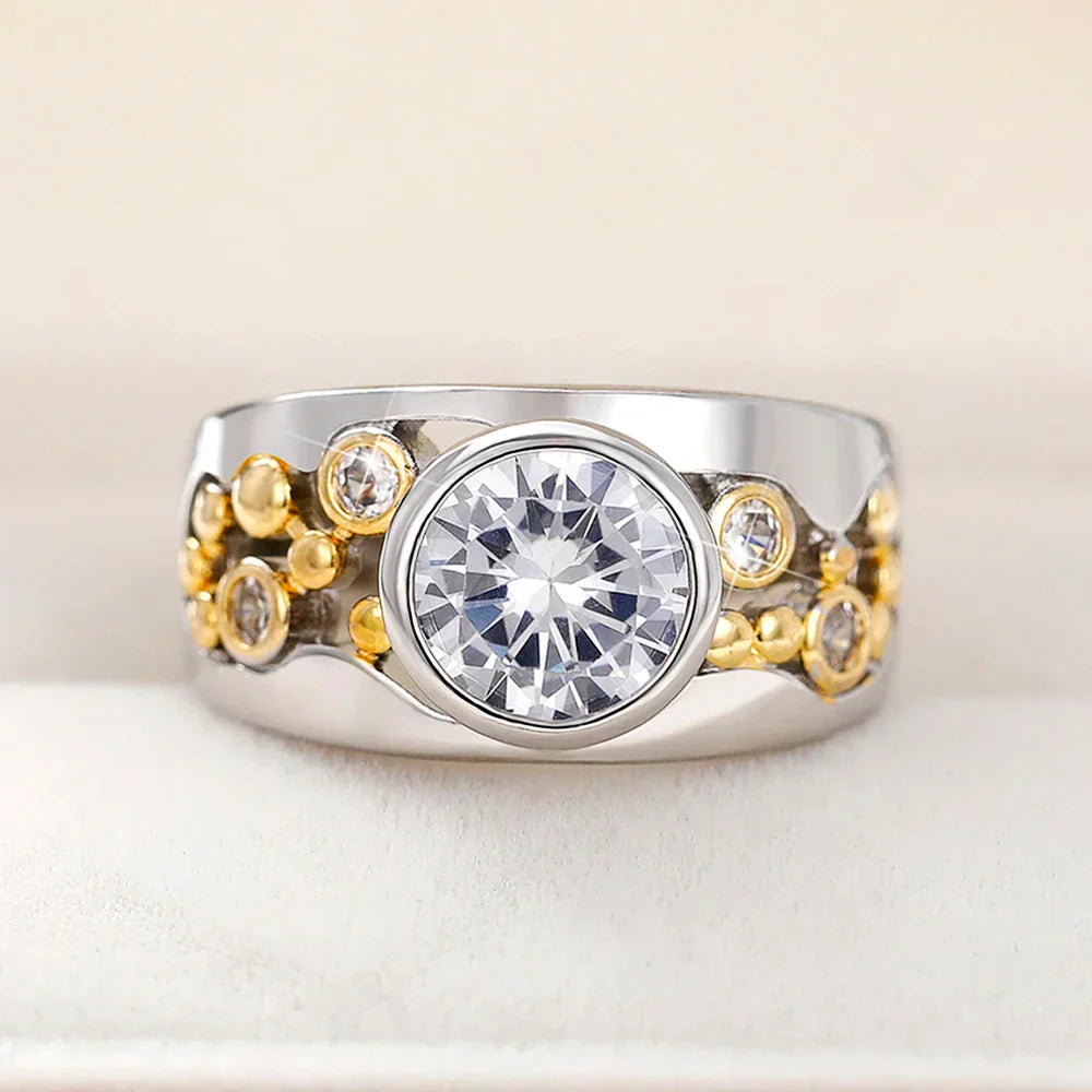 Vintage Inlaid Zirconia Gold &amp; Silver Ring