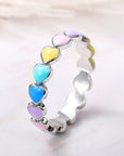 Rainbow Hearts Ring in 925 Sterling Silver and Hand Painted Enamel
