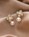 Crystal Flower Pearl Earrings