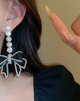 Black Bow Zirconia Dangle Earrings