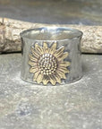 Golden Sunflower Wide Band Ring