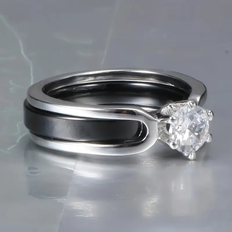 Vintage Black &amp; Silver Zirconia Ring