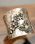 Bee Flower Butterfly Wide Band Ring