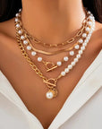 Vintage Pearl & Gold Snake Chain Necklace Set | Gold
