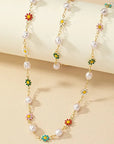 Dainty Spring Floral Pearls Bracelet and Necklace Set