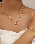 Dainty Spring Floral Pearls Bracelet and Necklace Set