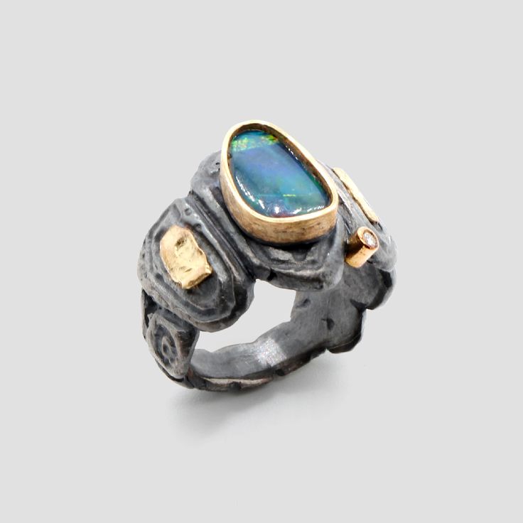 Vintage Blue Opal Gold &amp; Silver Ring