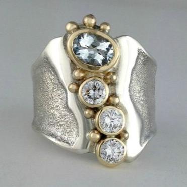Vintage Crystal Open Silver &amp; Gold Ring