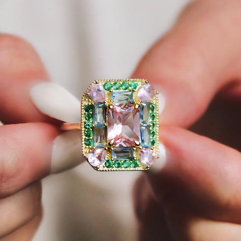 Vintage Green &amp; Pink Zirconia Ring