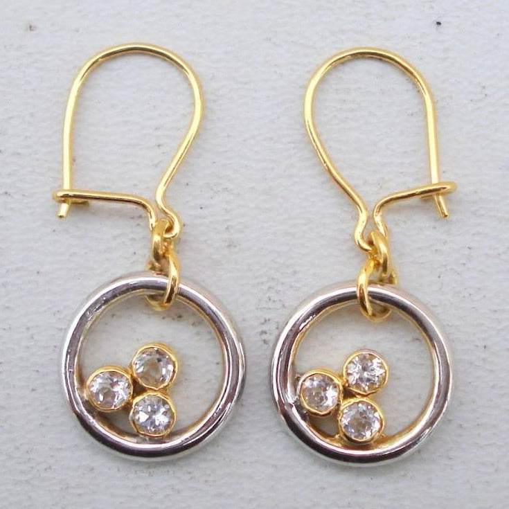 Vintage Gold &amp; Silver Triple Zirconia Earrings