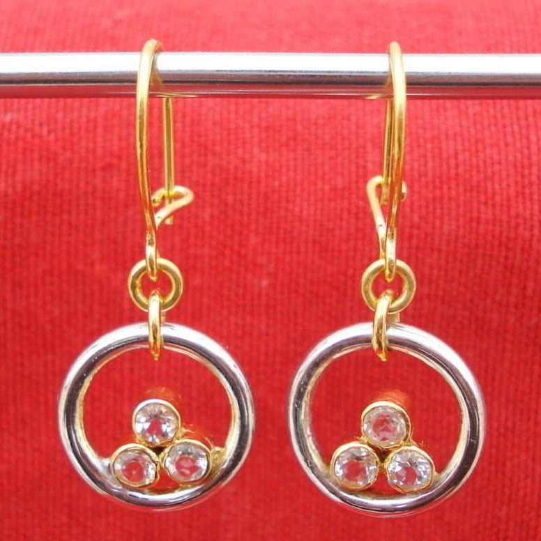 Vintage Gold &amp; Silver Triple Zirconia Earrings
