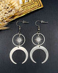 Stainless Steel Half Moon Crescent Earrings and Solar Talisman