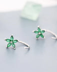 Emerald Green Flower Huggie Hoop Earrings