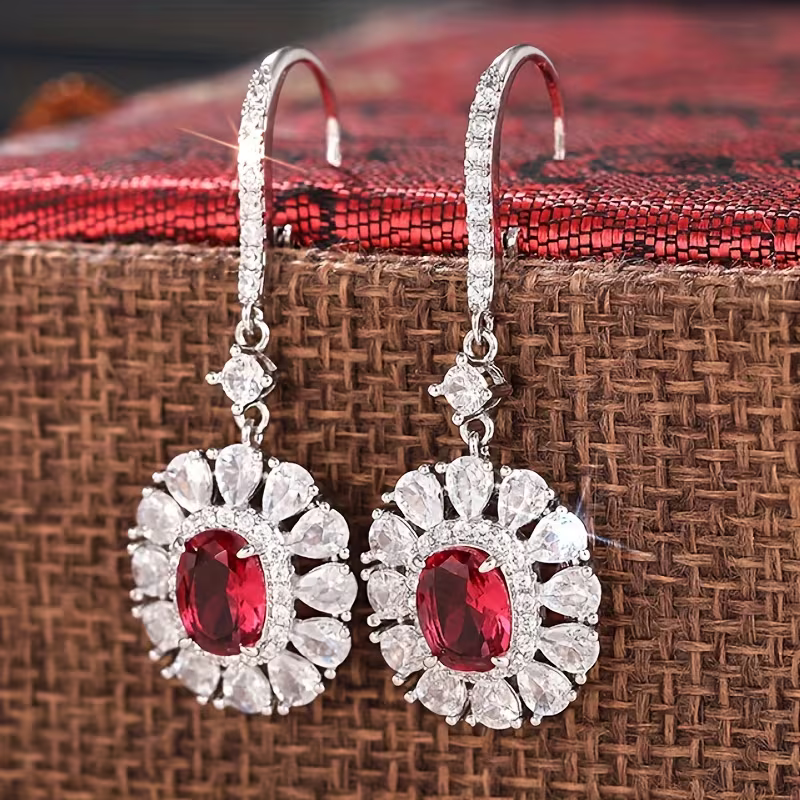 Ruby Dahlia Drop Earrings