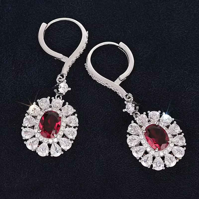 Ruby Dahlia Drop Earrings