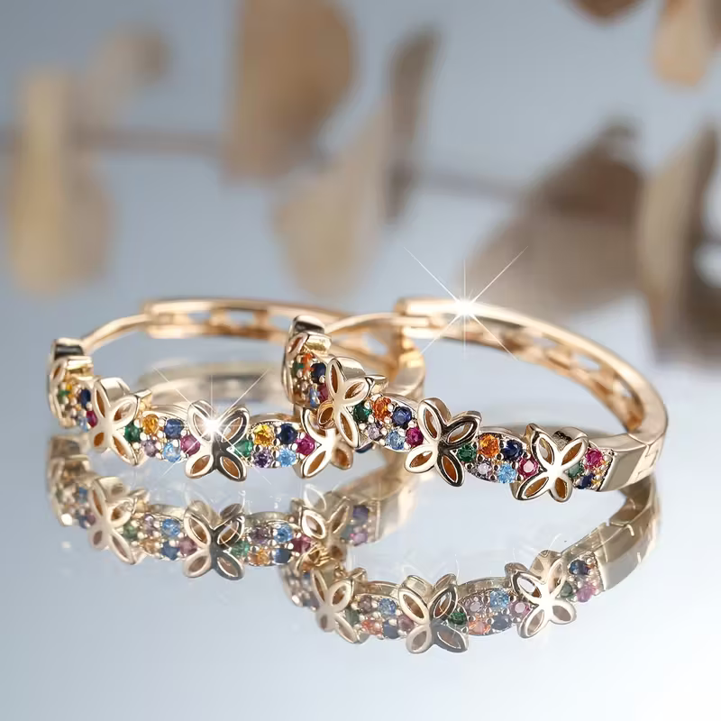 Rainbow Butterfly Hoop Earrings