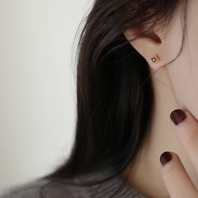 Ruby Vintage Stud Earrings