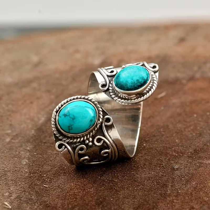 Dual-Turquoise Open Ring