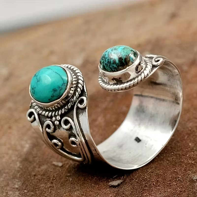 Dual-Turquoise Open Ring
