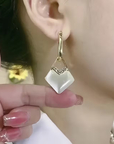 Modern Gold & White Earrings