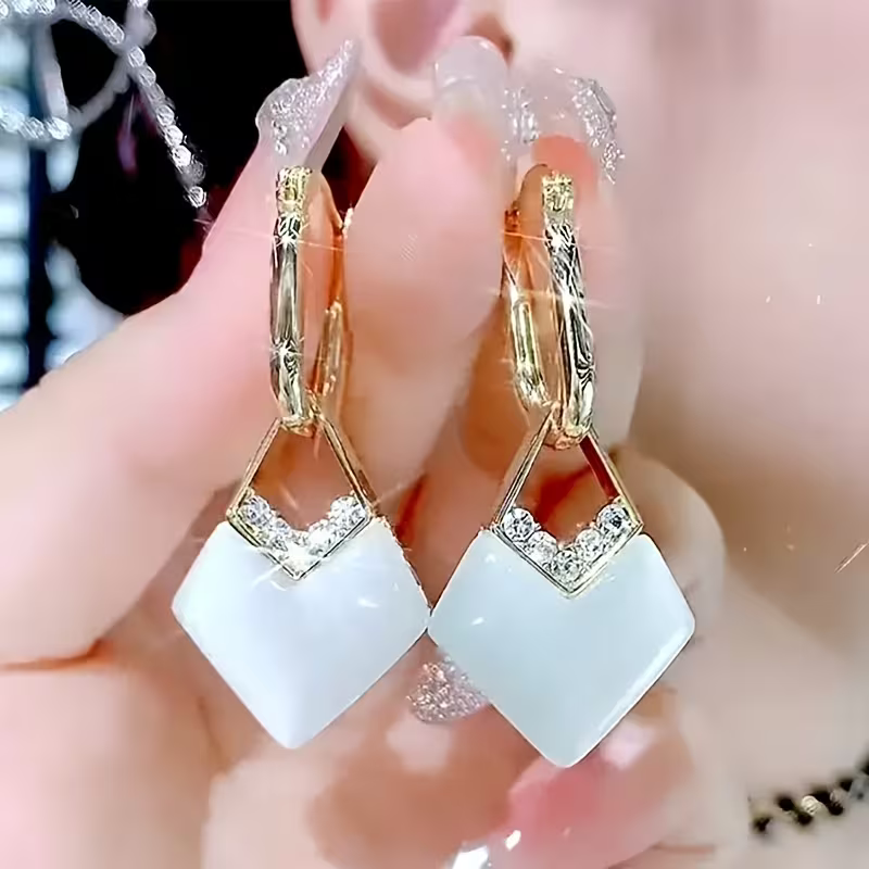 Modern Gold &amp; White Earrings