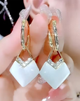 Modern Gold & White Earrings
