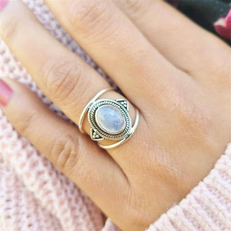 Vintage Moonstone Aura Ring