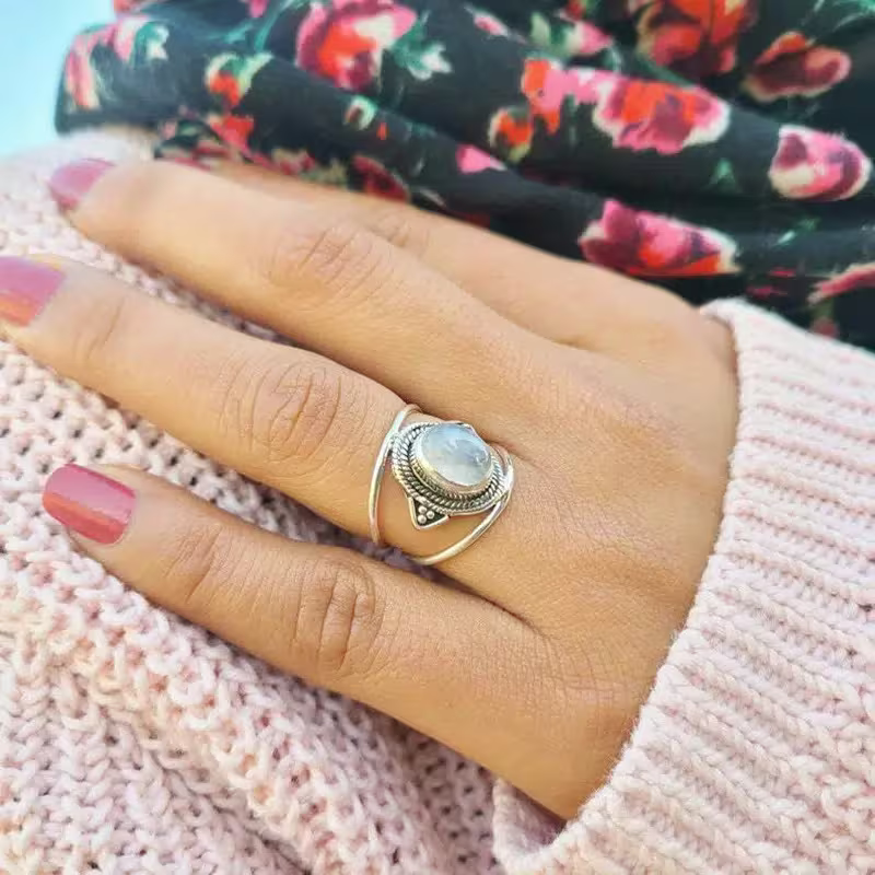 Vintage Moonstone Aura Ring
