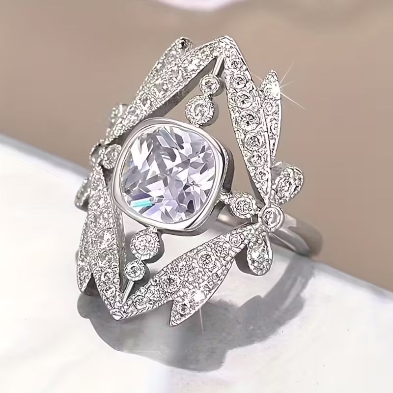 Silver Leaf Halo Ring