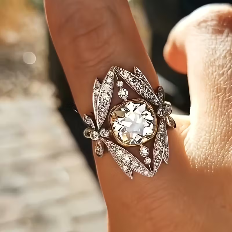 Silver Leaf Halo Ring