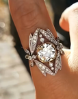 Silver Leaf Halo Ring