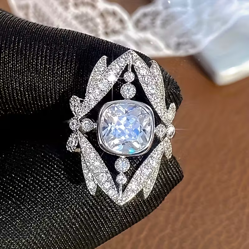 Silver Leaf Halo Ring