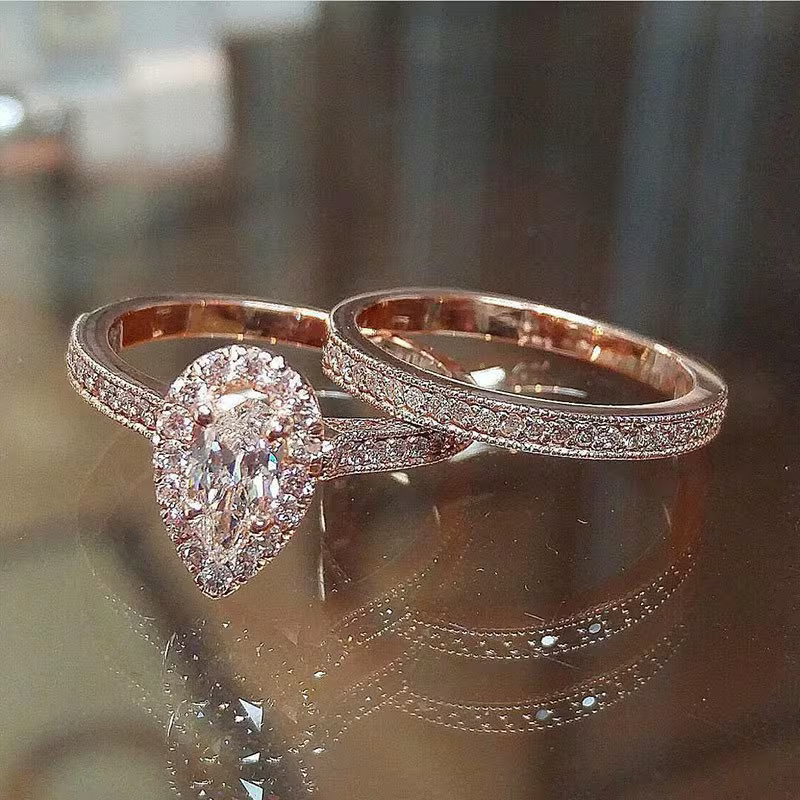 Rose Teardrop Halo Ring