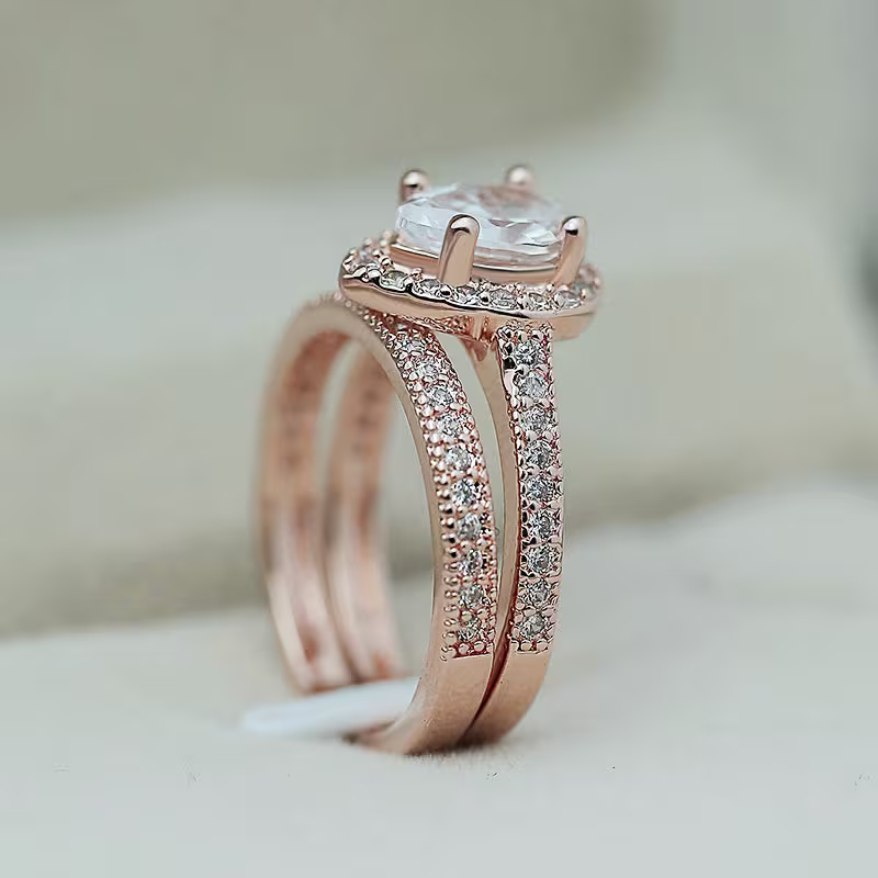 Rose Teardrop Halo Ring