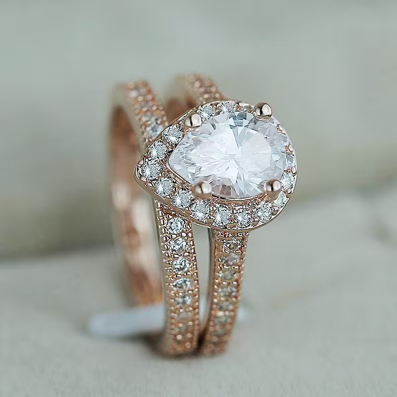 Rose Teardrop Halo Ring