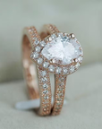 Rose Teardrop Halo Ring