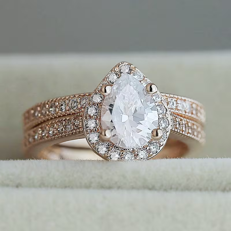 Rose Teardrop Halo Ring