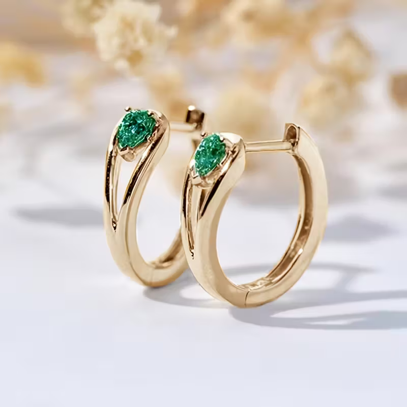 Emerald Heart Hoop Earrings