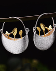 Gold Plated Floral Basket Earrings in Silver
