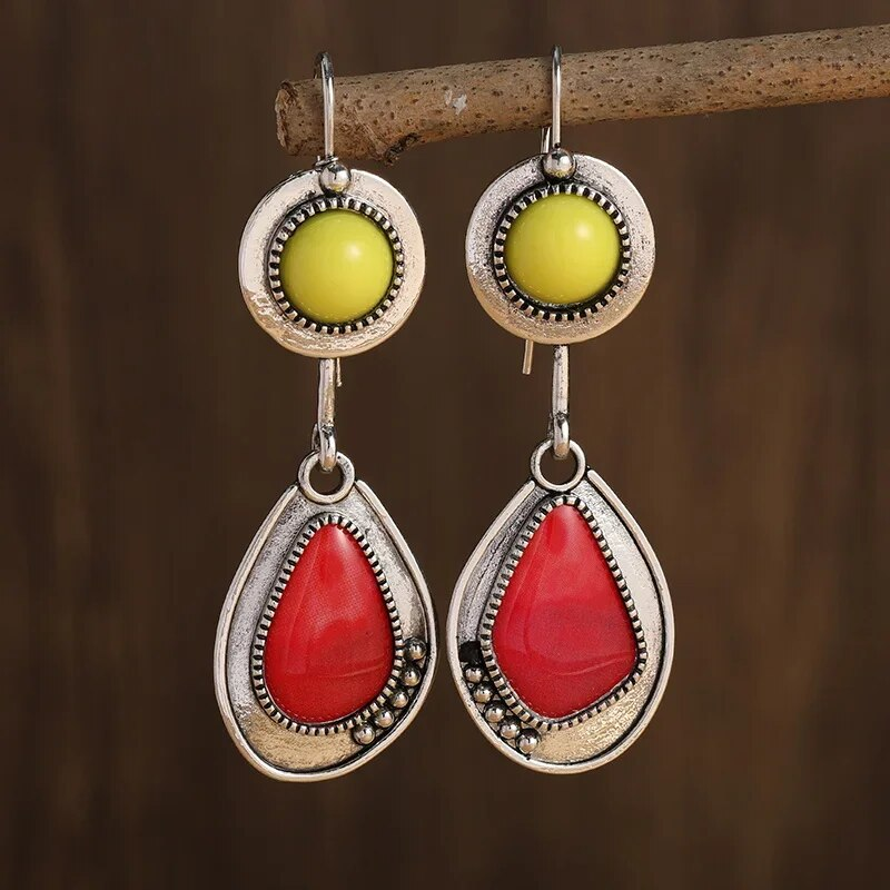 Vintage Red &amp; Yellow Stone Earrings